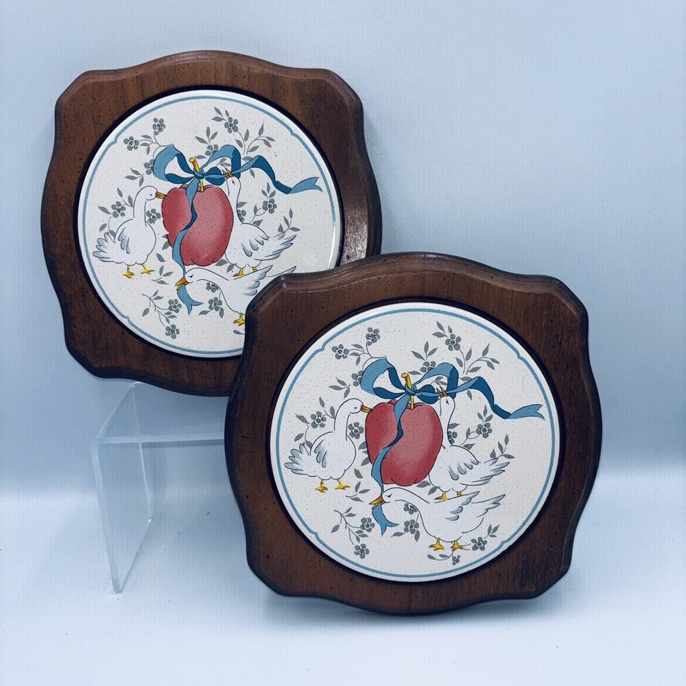 Vintage 2 Marmalade Trivets Geese Apple Tile and Wood By International China
